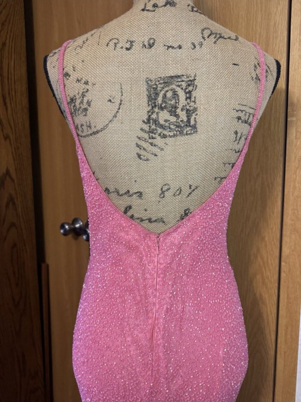 Vtg Y2K SCALA Pink Silk Beaded Sequin Dress HOCO Prom Formal Party Holiday M - Picture 5 of 11